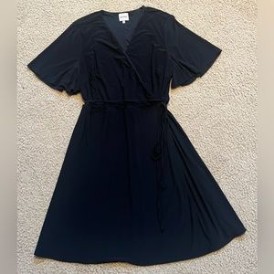 Beyond By Ashley Graham V Neck Faux Wrap Dress, Flutter Sleeves, Color: Black 1X